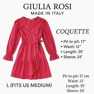 Giulia Rosi Made in Italy Wrap Dress M Pink Puff Sleeve Coquette Barbie‎ Cottage